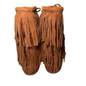 Mossimo Brown Suede Leather Fringe Moccasin Boots Womens 9 Faux Fur Lined Boho thumbnail 9