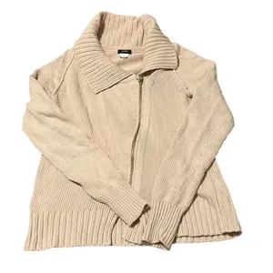 J Crew size XS cream long sleeve angled zip front floppy collar cardigan GUC thumbnail 1