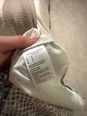 American Eagle Cream Smocked mini dress with Blue Plaid floral pattern thumbnail 4