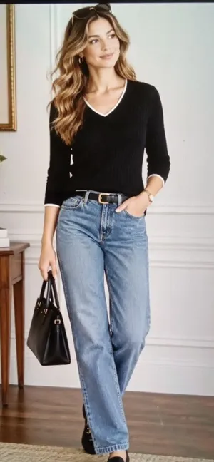 Lauren Ralph Lauren Vintage V Neck Ribbed Knit Preppy Old Money Womens M thumbnail 1