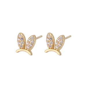 Mini Diamonds Easter Rabbit Ears Gold Sterling Stud Earrings thumbnail 3