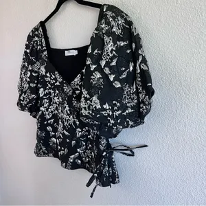 Jonathan Simkhai Taylor Wrap‎ Top Metallic Black Size 12 thumbnail 3