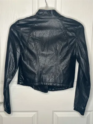 Therapy Black Faux Leather Moto Jacket Sz S Zippers thumbnail 6