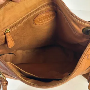 Fossil Cognac Brown Pebbled Leather Convertible Crossbody Bag Antique Brass‎ Zip thumbnail 13