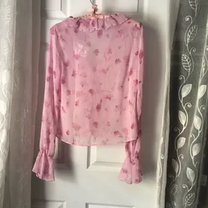 New ASOS DESIGN frill neck volume sleeve with button front in pink floral, sz 6 thumbnail 6