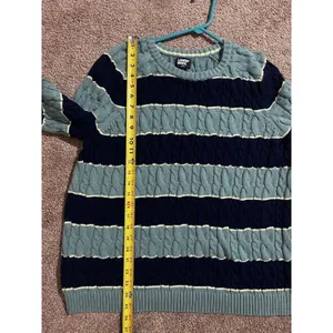 Lands End Sweater Women's Large Navy Drifter Cable Knit Stripe Nautical‎ Preppy thumbnail 5