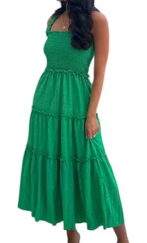 Fanco‎ Green Maxi Dress Green Smocked Tiered Small Sleeveless Ruffle Summer thumbnail 1