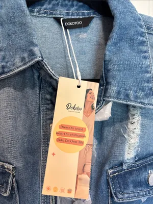 Dokotoo Brand Blue Distressed Denim Button Down Shacket Nwts Size Small thumbnail 3