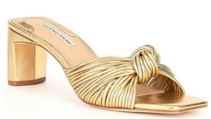 Antonio Melani Gold Knotted Leather Square Toe Sandal Heels Women’s Shoe Size 7 thumbnail 1