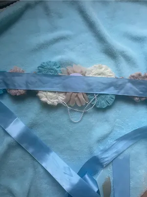 Floral Maternity Sash Belt and brooch in Blue, Cream & Tan thumbnail 6