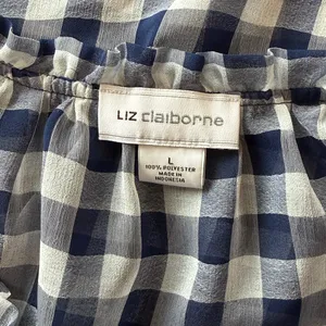 Liz Claiborne Navy White Gingham Sleeveless Top w Tank Size L thumbnail 5