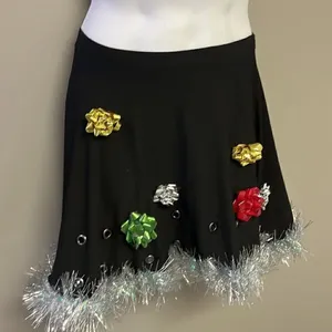 Btween Us Black Fit and Flare Ugly Christmas Skirt w/ Bows & Tinsel Garland- Med thumbnail 3
