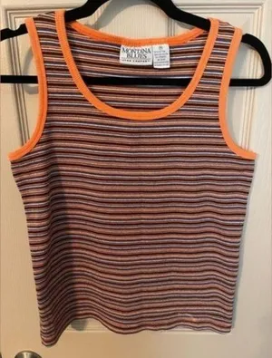 Montana Blues Striped Ribbed Tank Top. Size M. Blue orange stripes. thumbnail 1