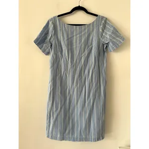 Anthropologie Bow Detail Cape May Linen Cotton Blue Stripe Mini Dress Size 8 thumbnail 4
