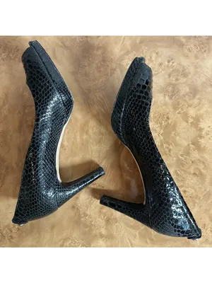 Stuart Weitzman Black Patent Reptile Embossed Peep Toe Pumps Heels 8 N thumbnail 5