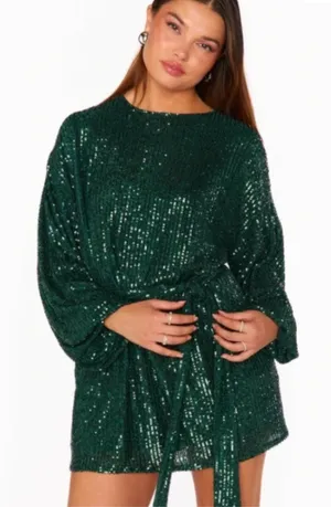 NEW Show Me Your Mumu Sure Thing Mini Dress Emerald Green Holiday Cocktail Party thumbnail 1