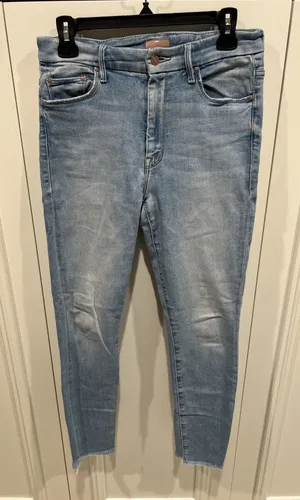 Mother High Waisted Looker Ankle Fray Jeans Blue Denim USA Made thumbnail 1
