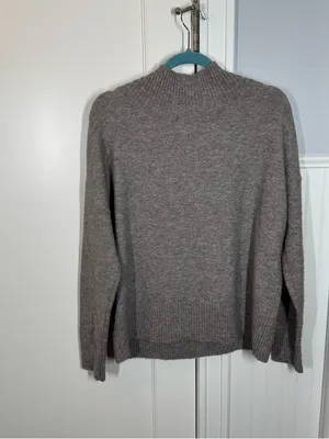 Evereve Taupe Tan Sweater V Neck‎ Shawl Collar Size Large Oversized Neutral thumbnail 3