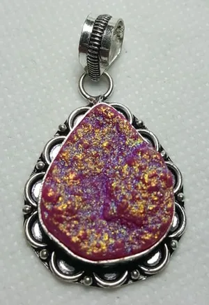 Gemstone Titanium Druzy 925 silver Pendant Necklace Purple thumbnail 1
