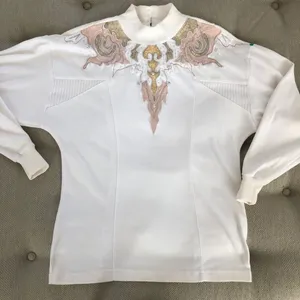 Vintage 80s 90s Mock Neck Appliqué Bling Top L thumbnail 1
