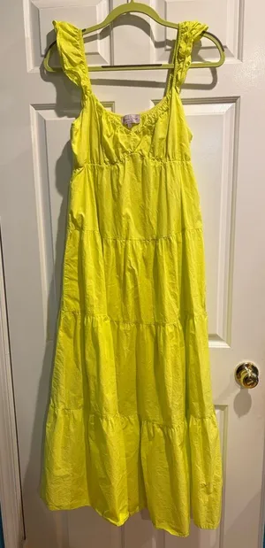 French Violet Boutique strap tiered long dress bright yellow M thumbnail 1