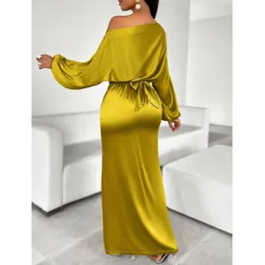 NEW Satin 1 Shoulder Twist Front Tie Split Thigh Bodycon Dress 6/M thumbnail 2