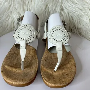 Ugg Ayden II Sandal White Leather Embossed Cork Insole Size 6.5 thumbnail 2