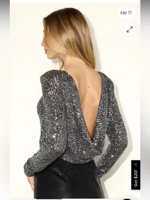 Lulus Shimmering Love Grey Sequined Cowl Back Bodysuit thumbnail 2