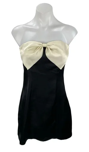 NEW Princess Polly Kesy Bow Black Strapless Bandeau Tube A Line Mini Dress Sz 4 thumbnail 1