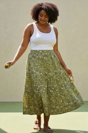 H&M Olive Floral‎ A-Line Skirt size 6 thumbnail 1