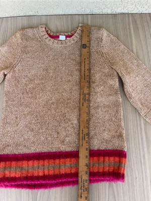 GAP Tan Crewneck Sweater with Pink & Orange Trim thumbnail 7