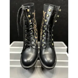 GUESS Women's Grows-R Ankle Boots Knit Logo‎ Platform Black/Tan Size 7.5M thumbnail 4