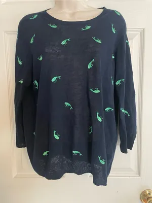 J. Crew Navy Sweater with Green Whale‎ Accent thumbnail 1