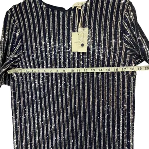 Anthropologie Flat White Sequin Stripe Midi Dress Womens M Blue Evening Cocktail thumbnail 8
