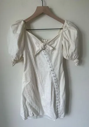 FOR LOVE AND LEMONS Macaroon Puff-sleeve Mini Dress In White XS thumbnail 2