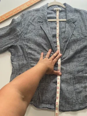 Eileen Fisher Linen Blue & White Railroad Stripe unstructured Blazer Jacket XL thumbnail 8