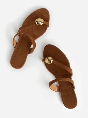 Madewell Mila Organic Hardware Thong Slide Sandal Aged Cognac Brown NEW Size 7.5 thumbnail 1