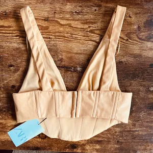 ZARA Tan Faux Leather V Neck Cropped Corset Top thumbnail 7