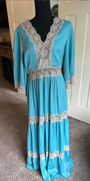 Venus Turquoise Lace Trim Maxi Dress thumbnail 1