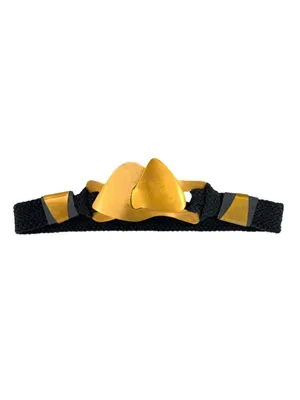 Vintage Black Woven Lock Belt Brass-Tone Abstract Buckle Brutalist Boho Chic thumbnail 9