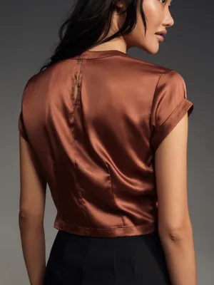 Anthropologie Copper Satin Casual Crop Baby Tee Size S thumbnail 11