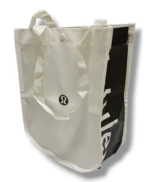Lululemon Small Reusable Tote Bag White Black Snap Closure Shopping Gym Carryall thumbnail 1