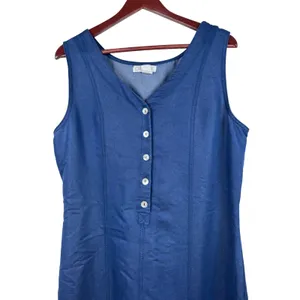 Vintage Cherokee Dress XL Blue Sleeveless Button Front Tie Back Maxi Denim Look thumbnail 2