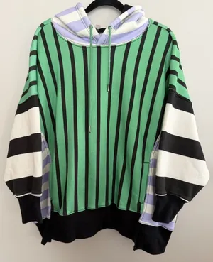 Free People Movement Free "Sprint To The Finish" Hoodie Green Stripe Women's Med thumbnail 1