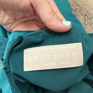 Keepsake Captivating Teal Green Satin One-Shoulder‎ Maxi Slip Dress size 4 thumbnail 6