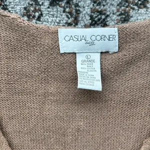 Vintage Casual Corner & Co. Embroidered Knit Floral Sweater Brown Large thumbnail 3