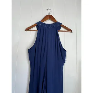 Jessica Howard Womens Evening Dress Blue Halter Beaded Neck & Waist Size 12 thumbnail 4