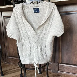 American Eagle Sweater Natural Oatmeal Oversized Cable knit Hoodie Womens XS S thumbnail 2