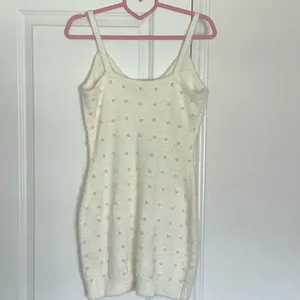Pink Lily Small Ivory White Embellished Pearl Sweater Holiday Winter Mini Dress thumbnail 3