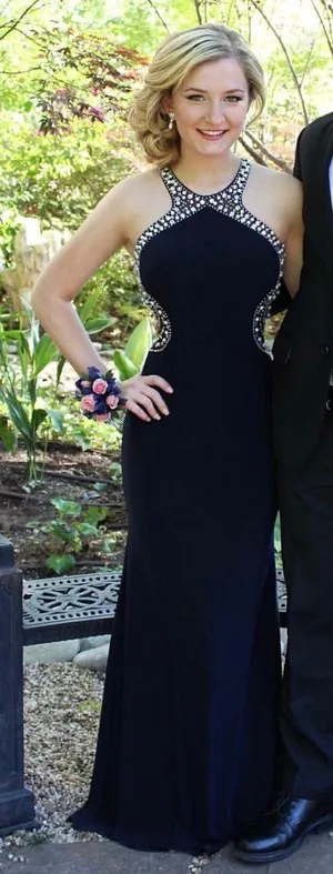 Navy Blue Beaded Gown thumbnail 1